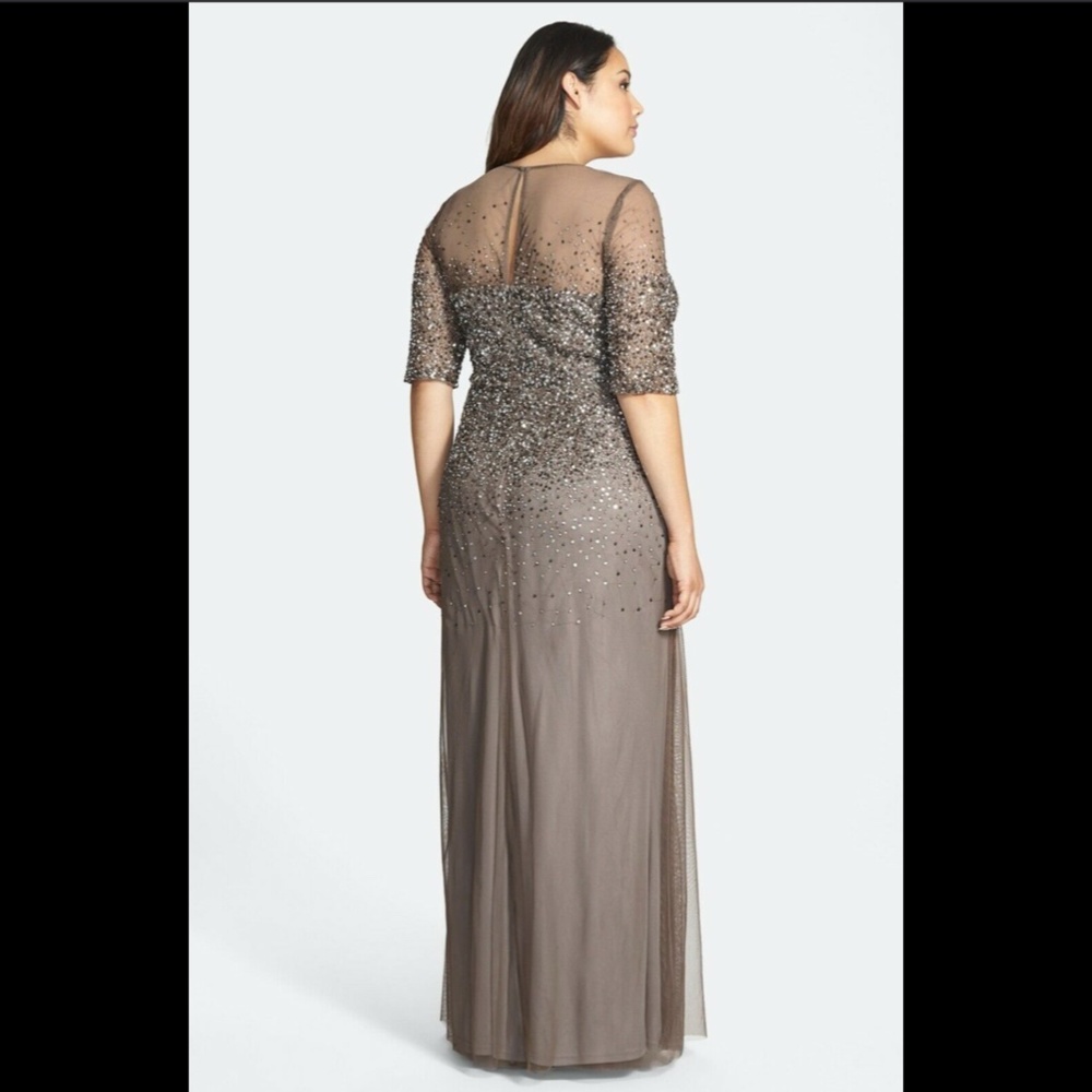 NEW Adrianna Papell‎ Beaded Illusion Gown 14W Lead - Picture 3 of 12